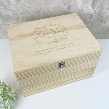 Personalised Wooden Engraved Wreath Keepsake Memory Box, 3 of 9