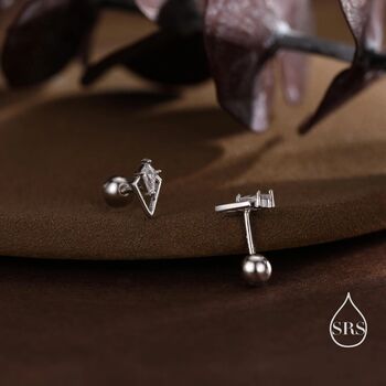Sterling Silver Art Deco Inspired Tiny Rhombus Cz Screw Back Earrings, 2 of 11