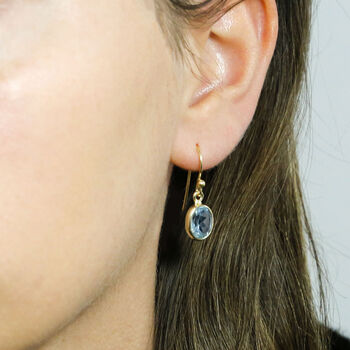 Gold Plated Blue Topaz Oval Earrings, 2 of 6