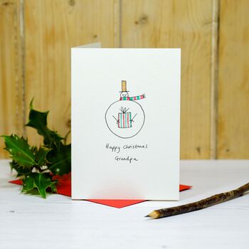 Personalised 'Snowman With Gift' Handmade Card, 3 of 7