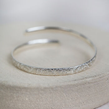 Sterling Silver Lace Textured Christening Bangle, 2 of 4