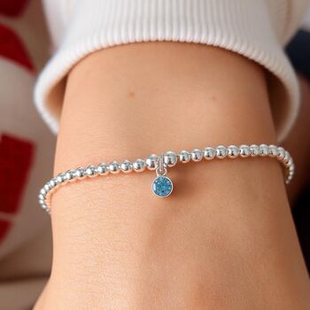Sterling Silver March Birthstone Beaded Stretch Bracelet, 3 of 12
