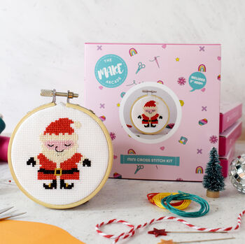 'Cute Santa' Mini Cross Stitch Kit, 2 of 3