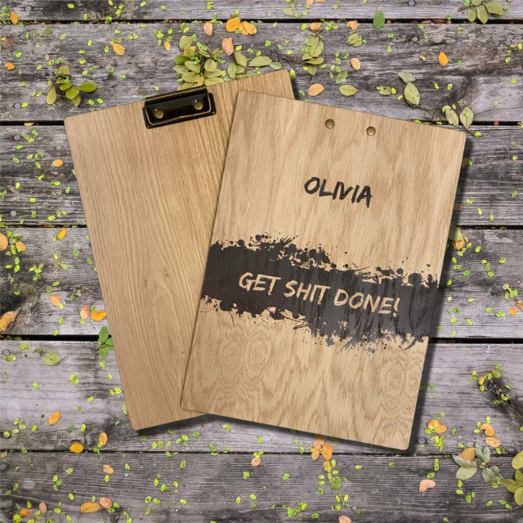 Get Shit Done Personalised Wooden Clipboard, 1 of 3