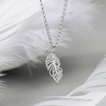 Sterling Silver And Diamond Feather Necklace, 2 of 7