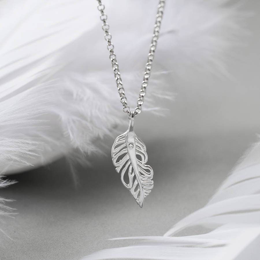 sterling silver and genuine diamond feather necklace by martha jackson ...