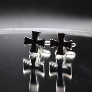 Black Cross Cufflinks Gift For Men Black Enamel Vintage Design, 6 of 6