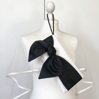 Ivory And Black Satin Bow Bridal Clutch Handbag Hope, 6 of 7