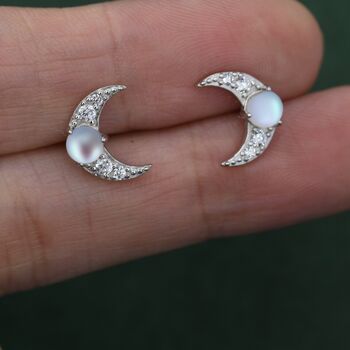 Crescent Moon And Mermaid Crystals Stud Earrings, 3 of 12