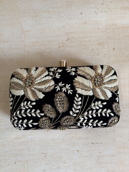 Black Velvet Floral Clutch Bag, 3 of 10