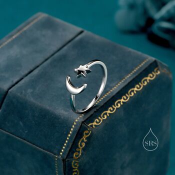 Moon And Star Open Ring In Sterling Silver, 4 of 11