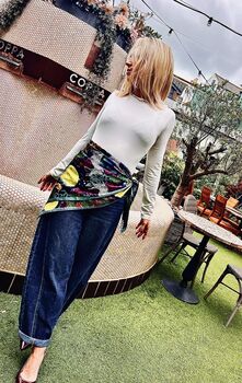 Limited Edition Under The Neon Moon Bright Tropical Animals And Trees 100% Silk Satin Scarf, 7 of 8