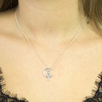 Sterling Silver Cat And Crescent Necklace, 3 of 5