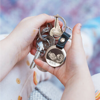 Personalised Baby Ultrasound Leather And Metal Keyring, 2 of 4