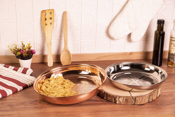 Handmade Solid Copper Colander, 300 Mm Diameter, 2 of 3