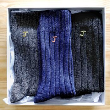 Men's Personalised Initial Chunky Bamboo Sock Gift Set, 2 of 6