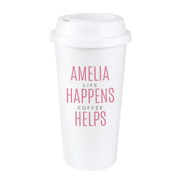 Personalised Pink Text Slogan Double Walled Travel Mug, 4 of 4