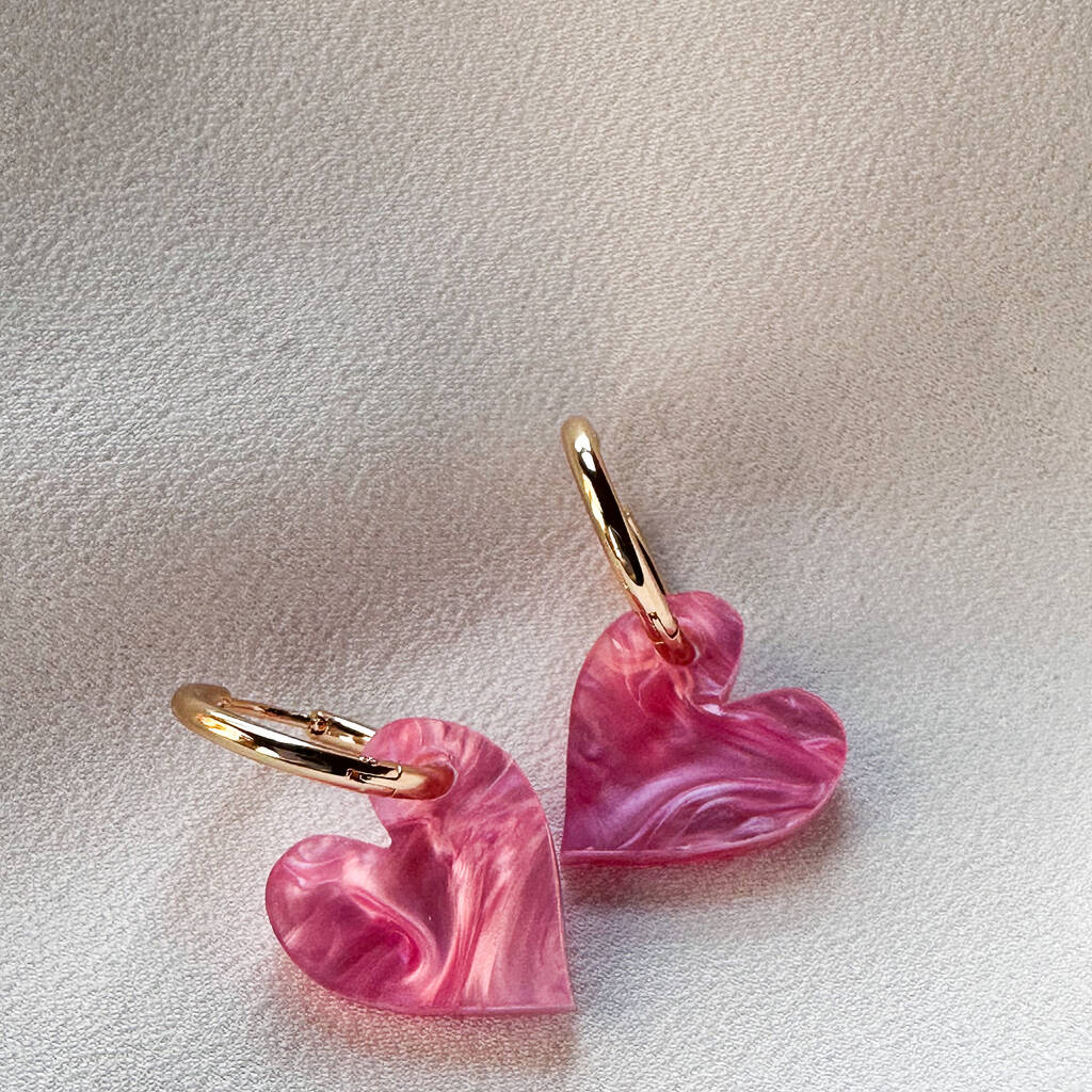 ‘Forever’ Heart Acrylic 18k Gold Plated Hoop Earrings, 1 of 3
