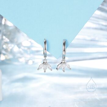 Sterling Silver Cz Marquise Crown Huggie Hoop Earrings, 6 of 11