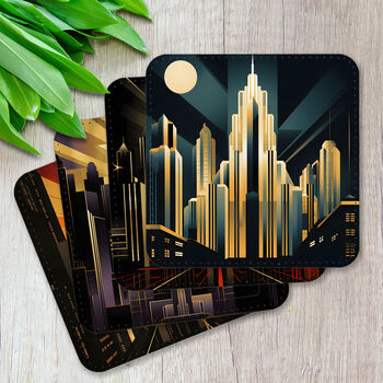 Urban Horizons Art Deco Set Of Four Pu Leather Coasters, 3 of 8