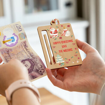 Personalised Christmas Money Gift Holder Santa And Snowman, 4 of 6
