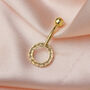 9ct Gold And Clear Cz Karma Circle Ball End Belly Bar, thumbnail 2 of 4