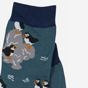 Men's Puffin Bamboo Socks In Teal, 3 of 3