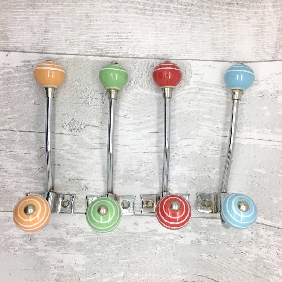 striped round coloured ceramic coat hooks racks by g decor