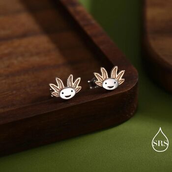 Sterling Silver Axolotl Stud Earrings, 2 of 11