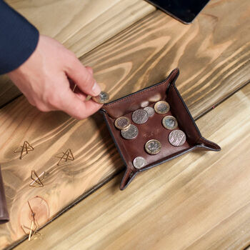 Personalised Vintage Leather Coin Tray Desk Tidy, 3 of 5