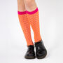 Women's Knee High Glitter Socks Orange Pink Polka Dot, thumbnail 1 of 2