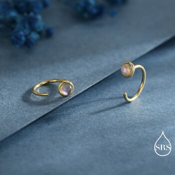 Moonstone Open Huggie Hoop Earrings In Sterling Silver, 7 of 12