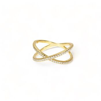 Cross X Cz Ring Rose Or Gold Plated 925 Silver, 3 of 10