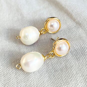 Purdy Double Pearl Stud With Drop Earrings, 2 of 5