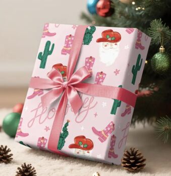 Pink Western Cowboy Santa And Cactus Gift Wrap, 4 of 4