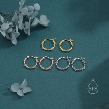Sterling Silver Barbed Wire Hoops With Oxidised Finish, 4 of 11