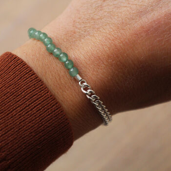Chain And Aventurine Bracelet In Silver Or 9ct Gold, 2 of 3