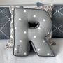 Embroidered Letter Cushion In Grey Star, thumbnail 1 of 5