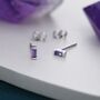 Sterling Silver Amethyst Purple Tiny Baguette Cz Stud Earrings, thumbnail 1 of 11