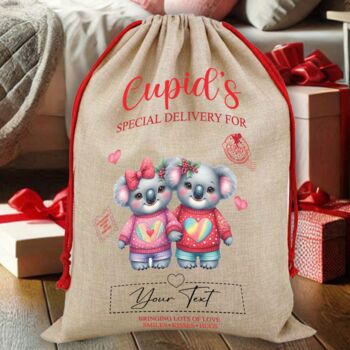 Personalised Valentine Animal Couple Love Heart Cupid Sack, 4 of 12