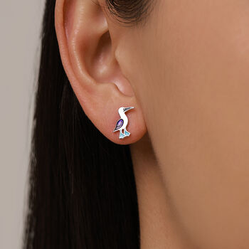 Sterling Silver Blue Footed Booby Stud Earrings, 4 of 11