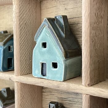 56 Handcrafted Ceramic Houses In Printer's Tray Display, 8 of 12