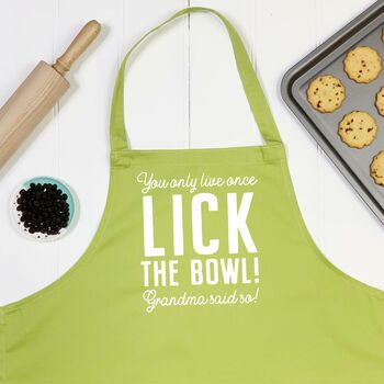 'Lick The Bowl' Personalised Kids Apron, 2 of 8