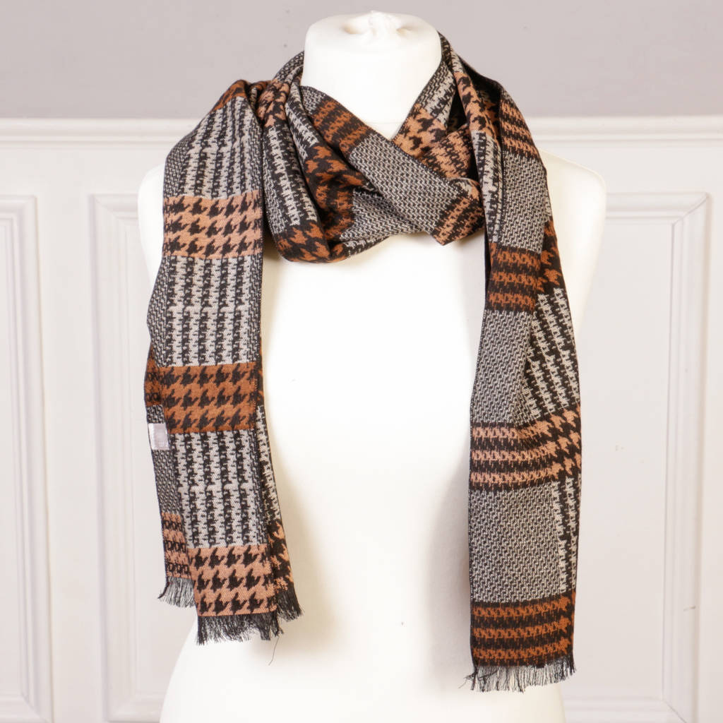 Black / Brown Dogtooth Scarf With Free Gift Bag By Dibor ...