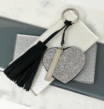 Sparkly Flat Heart Tassel Keyring, 2 of 4