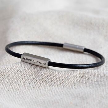 Men's Personalised Leather Cord And Bar Bracelet, 3 of 7