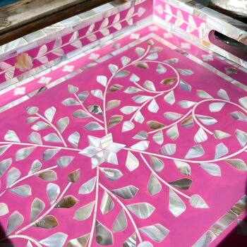Mother Of Pearl Inlay Tray | Hot Pink, 3 of 5