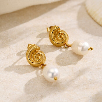 Nautilus And Pearl Shell Stud Earrings, 2 of 5
