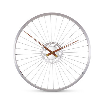 Skandi Bike Wheel Clock With Wooden Hands And Brake Disc, 2 of 2