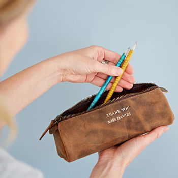 Personalised Teacher Buffalo Leather Pencil Case, 5 of 7